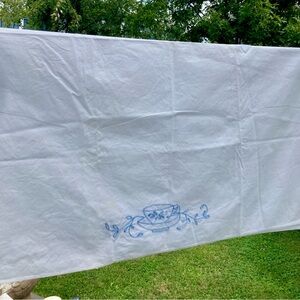 Vintage White Embroidered Tablecloth Rustic Farmhouse Aesthetic Square CardTable